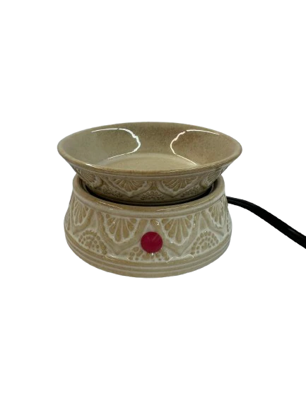 Electric Ceramic Wax Warmer - Cream & White Engraved Design - Free Gift